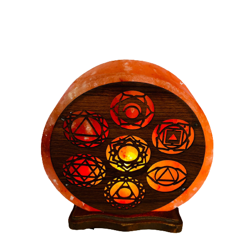 Lampara de Sal del Himalaya con Diseño 7 chakras
