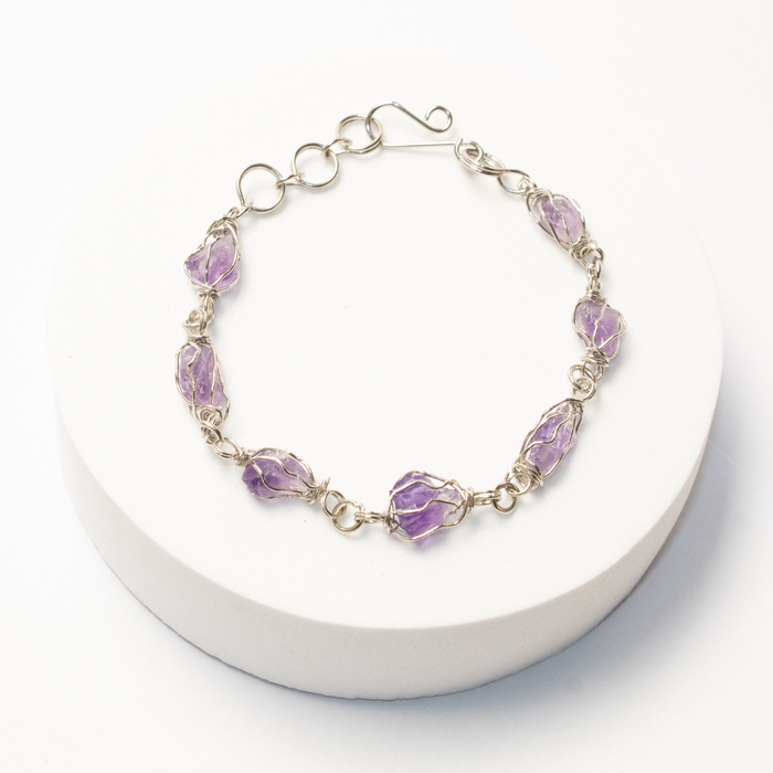 Pulsera Tejido Alpaca Piedra Amatista