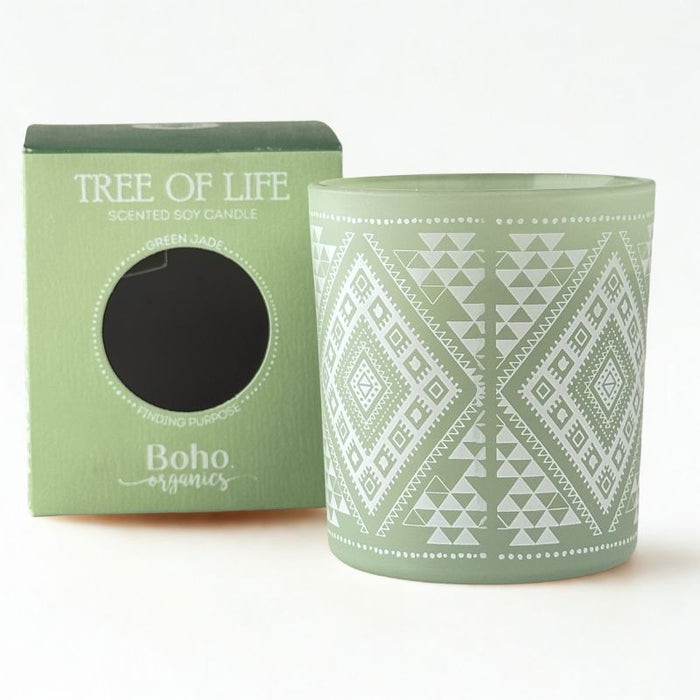 Vela Boho Árbol de la Vida con Piedra Jade 120gr