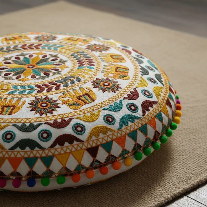 Cojin Boho Amarillo Redondo Mediano