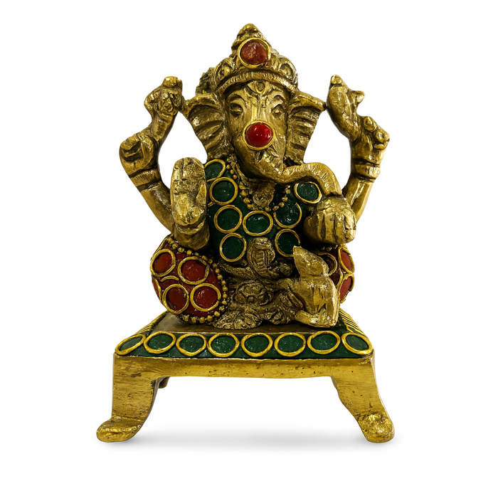 Ganesh Bronce con Piedras 10 cm