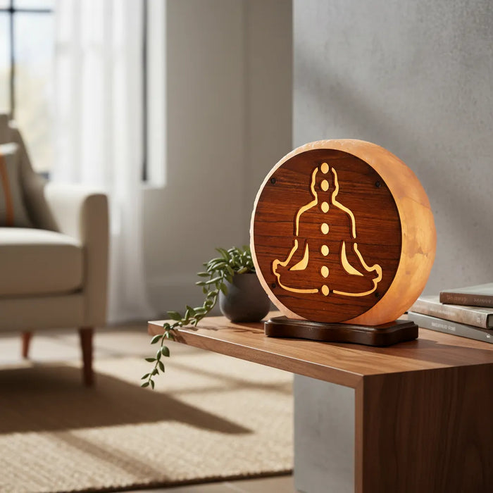 Lampara de Sal del Himalaya con Diseño Chakra Meditación