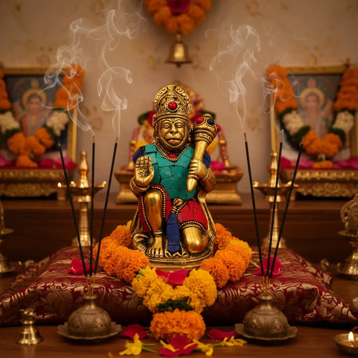 Hanuman Bronce con Piedras 16 cm