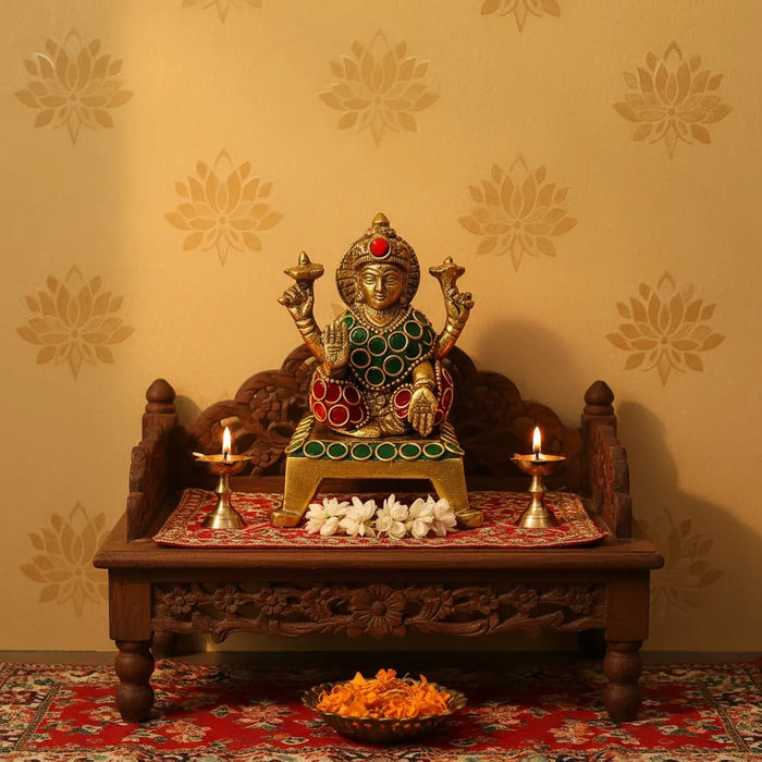 Laxmi de Bronce con Piedras 10 cm
