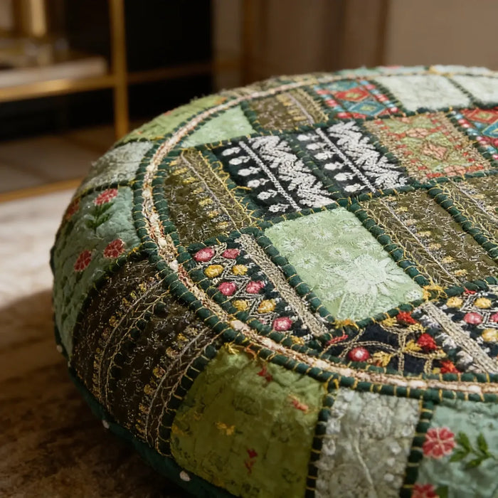 Cojin de Suelo Patchwork Verde Redondo Extra Grande