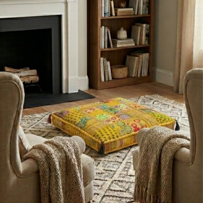 Cojin Patchwork Amarillo Cuadrado Grande