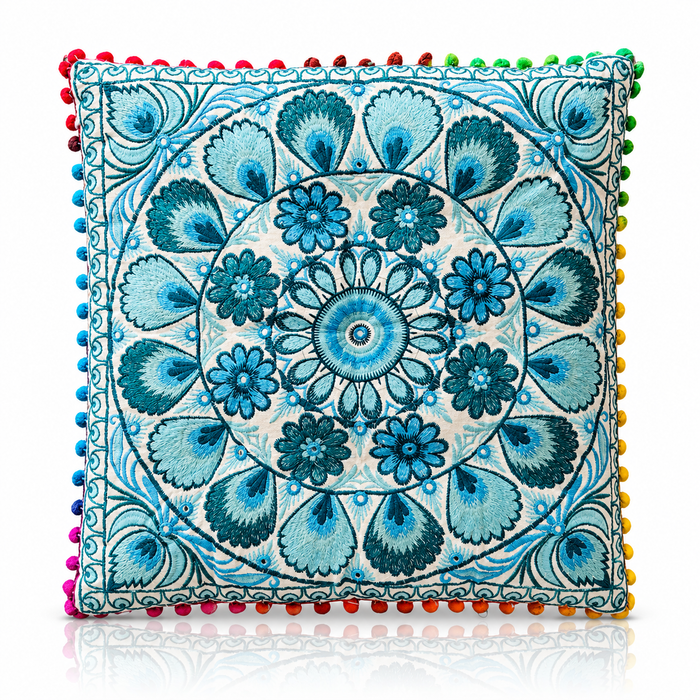 Cojin Boho Celeste Cuadrado Grande
