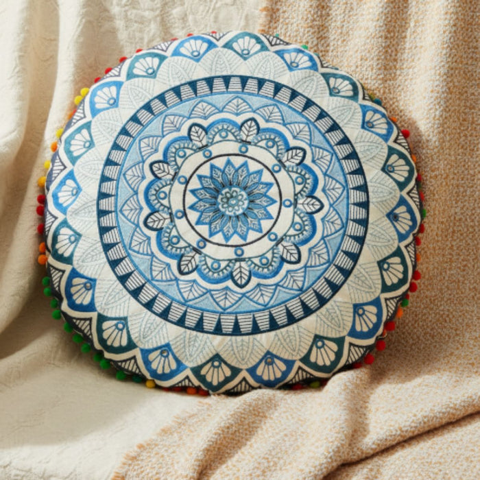 Cojin Boho Azul Redondo Grande