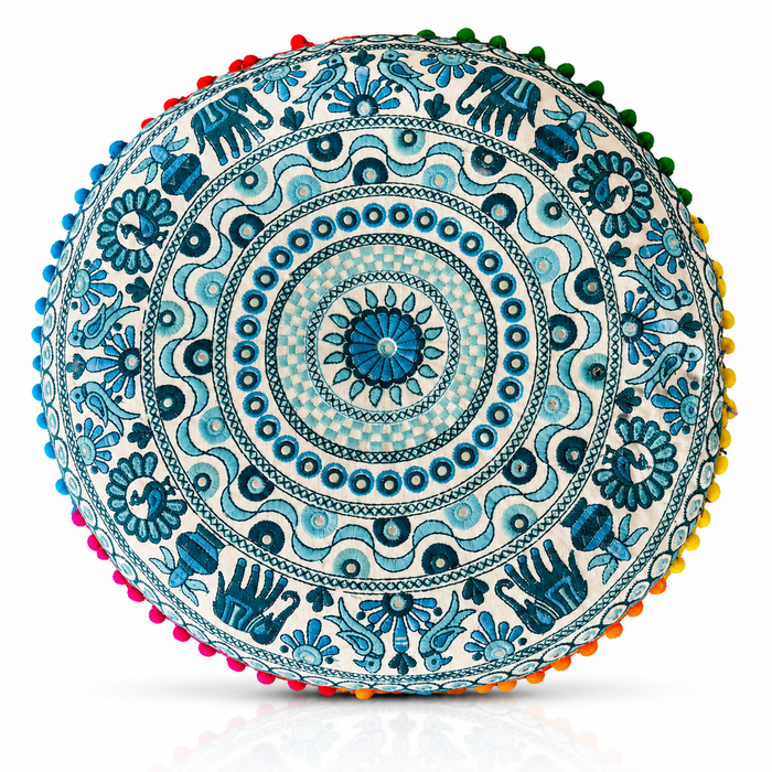 Cojin Boho Celeste Redondo Grande