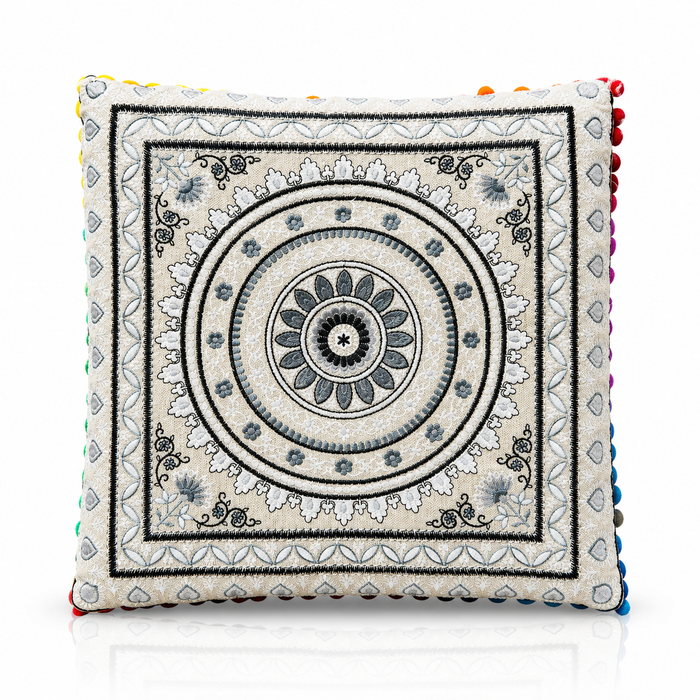 Cojin Boho Gris Cuadrado Grande