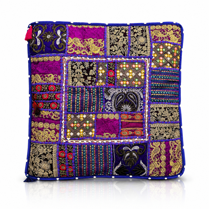 Cojin Patchwork Morado Cuadrado Grande