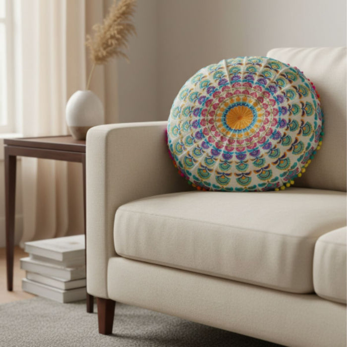 Cojin Boho Multicolor Redondo Grande