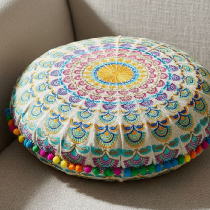 Cojin Boho Multicolor Redondo Mediano