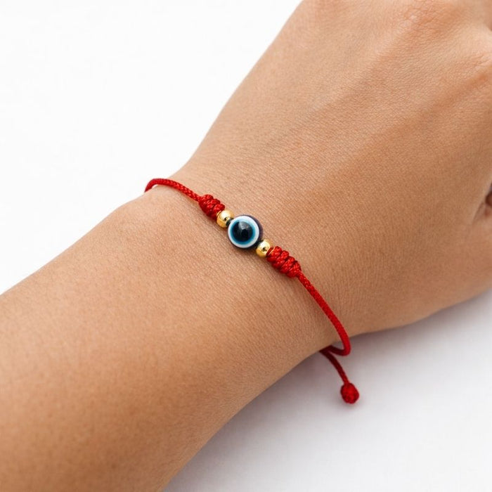Pulsera Hilo Rojo Ojo Protector Dorado