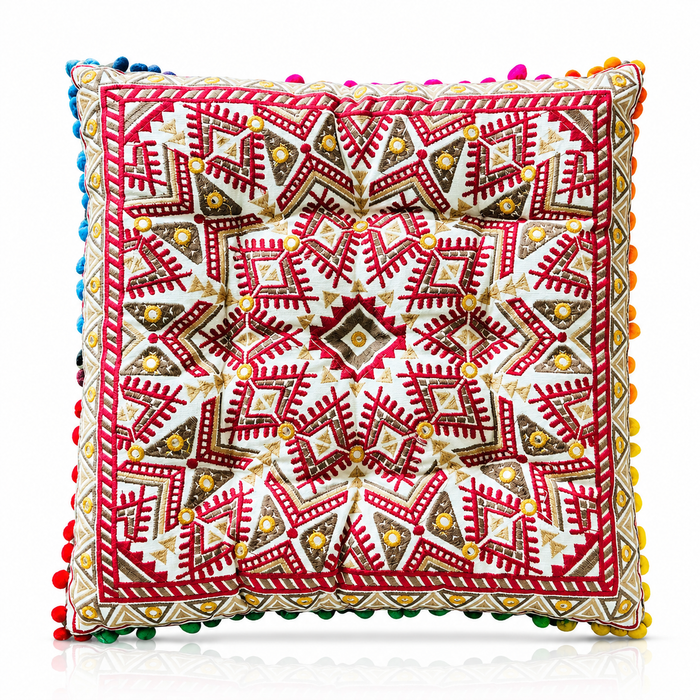 Cojin Boho Rojo Cuadrado Chico