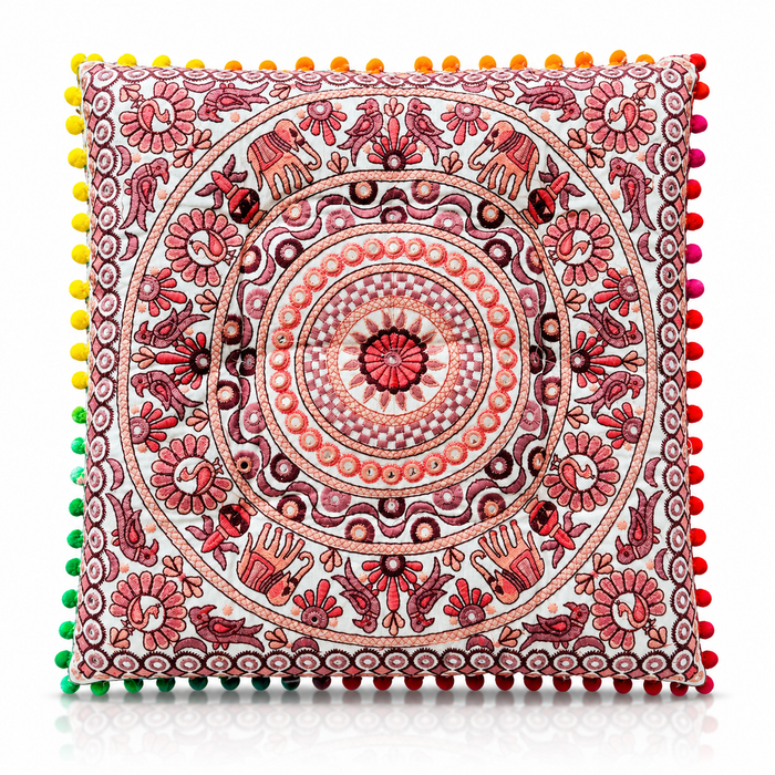 Cojin Boho Rosado Cuadrado Chico