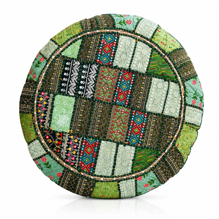 Cojin de Suelo Patchwork Verde Redondo Extra Grande