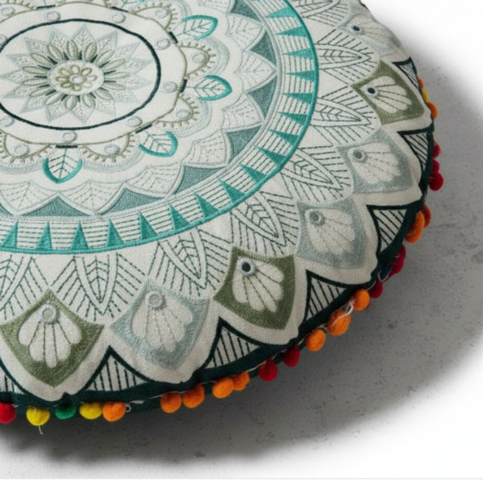 Cojin Boho Verde Redondo Mediano