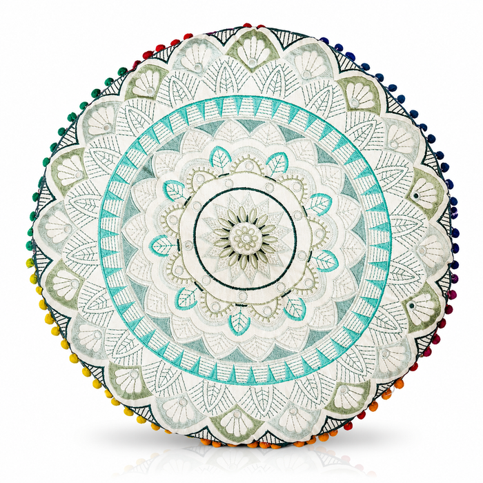 Cojin Boho Verde Redondo Mediano
