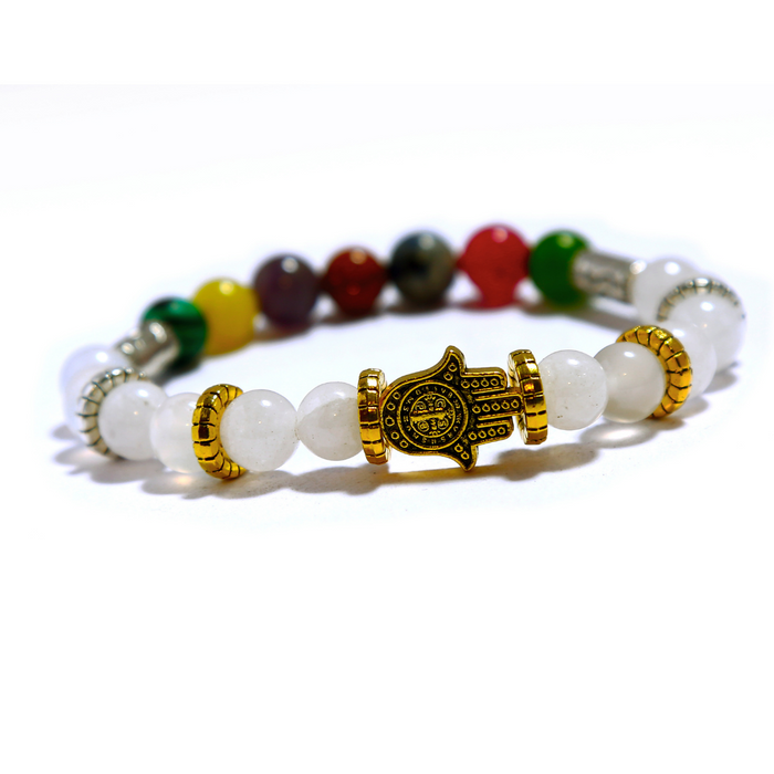 Pulsera Mano de Fatima Charm Cuarzo Blanco