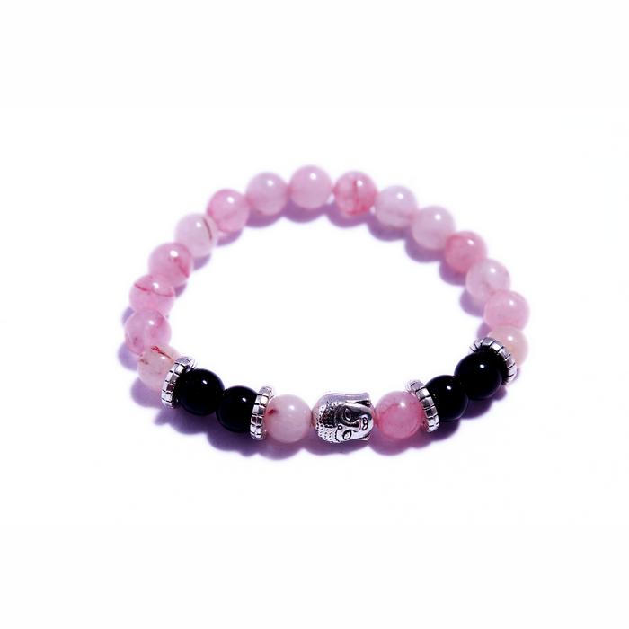 Pulsera Budda Black Charm Cuarzo Rosa