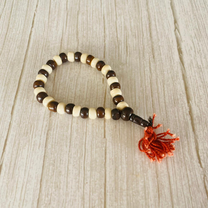 Pulsera Japa Mala White Brown 6mm